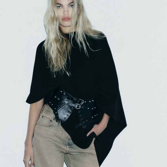 Zara | Jackets & Coats | Nwt Zara Asymmetric Knit Cape Black | Poshmark